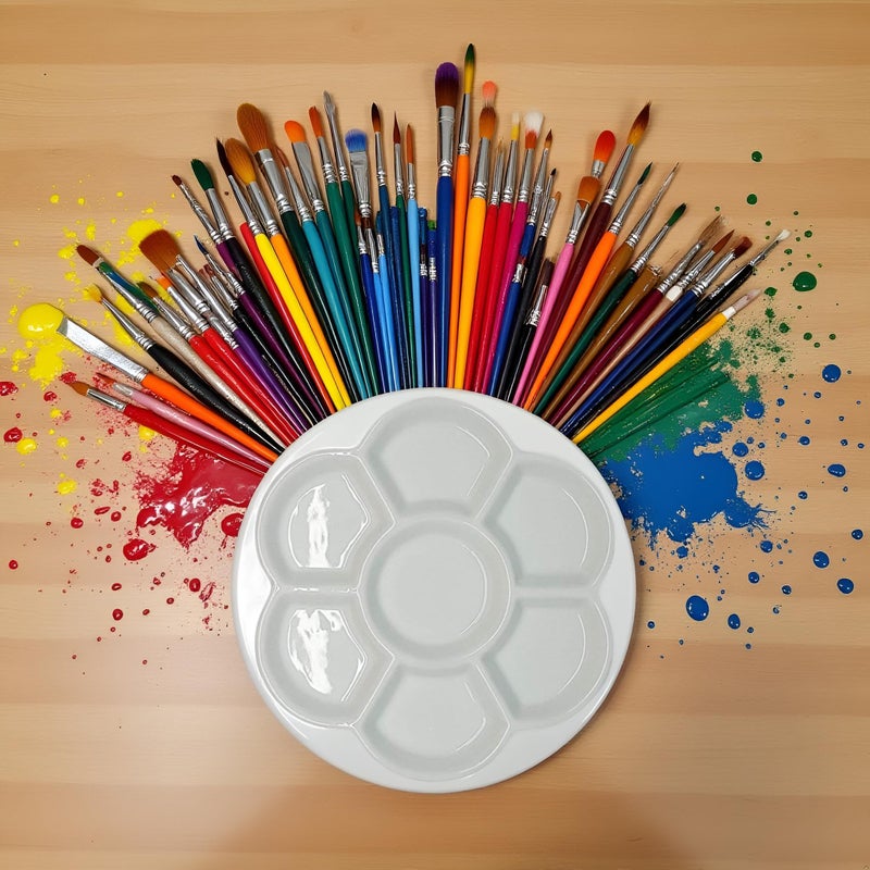 Zhuluck White Round Watercolor Paint Palette Tray Water Color Palletes Washable Paint Ceramic Paint Palette Porcelain Watercolor Palette for Watercolor Gouache Acrylic Oil Painting (7-Hole) - Image 5